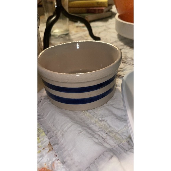 Other - R.R.P. Co Roseville Ohio Pottery Bowls w/ Stripes Blue Farmhouse Ramekin Bowl